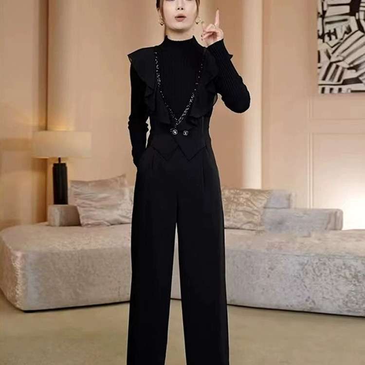 サロペット エレガントブラックジャンプスーツ