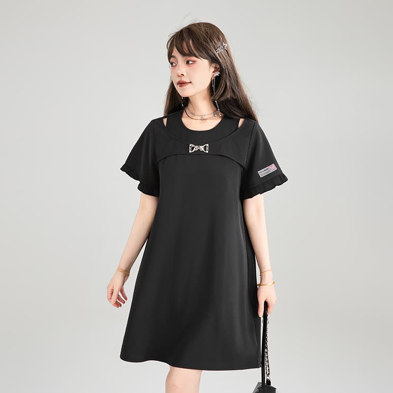 リボン付きカジュアルサロペットワンピース