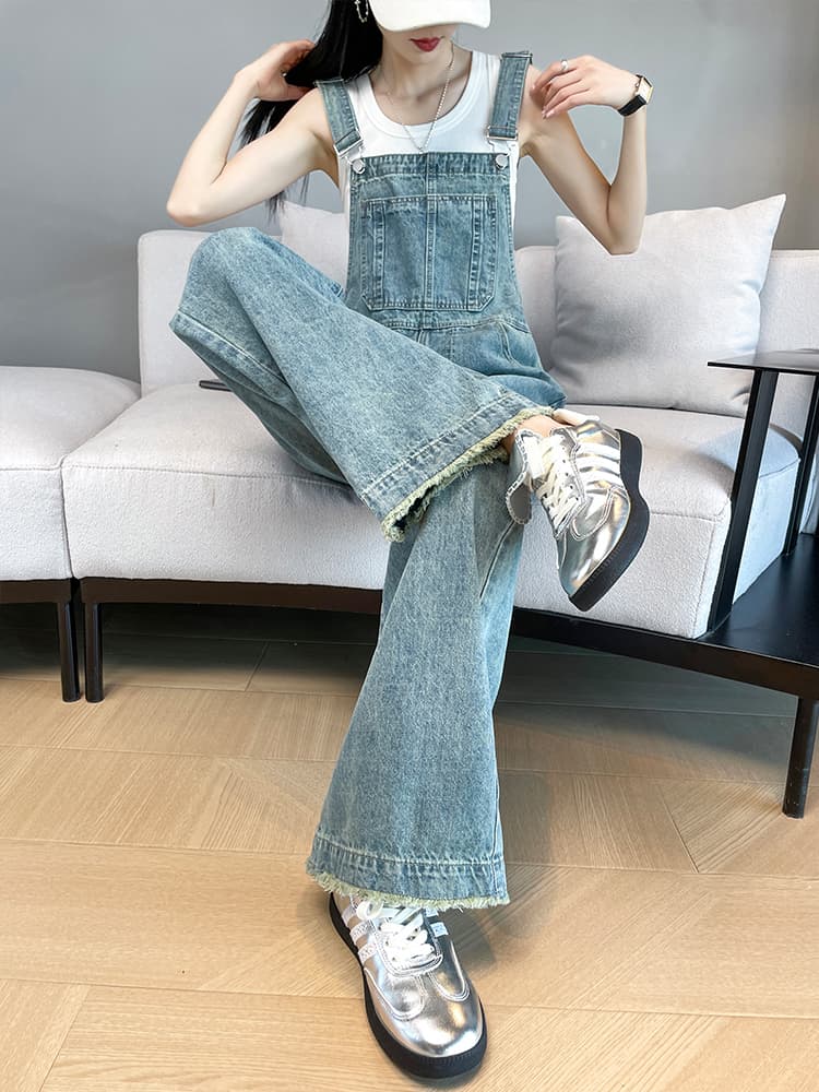 サロペット ゆったりワイドデニムサロペット