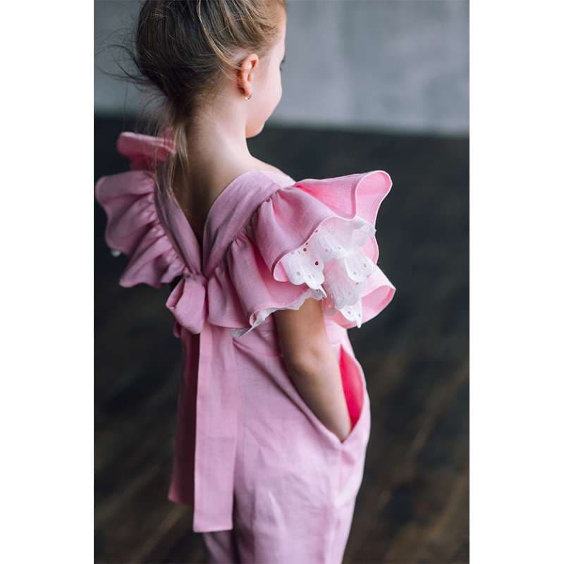 サロペット フリルスリーブ ピンクオーバーオール レトロ