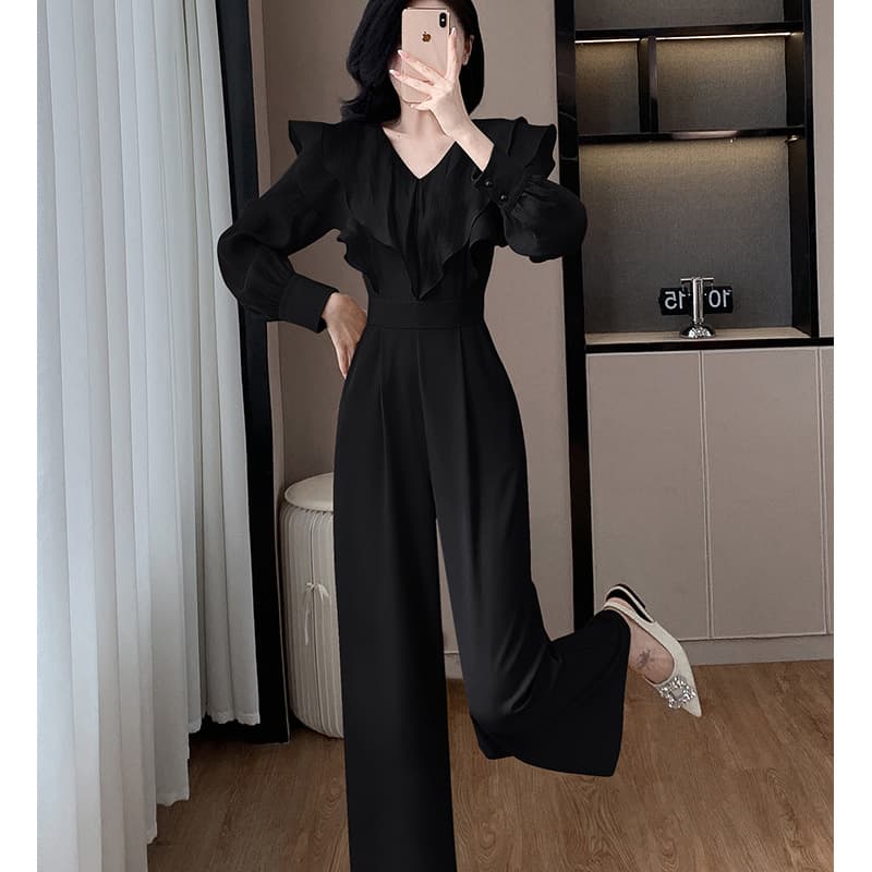 フリル衿リボン付きサロペット