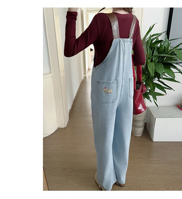 サロペットゆったりかわいい刺繍入りマタニティサロペット