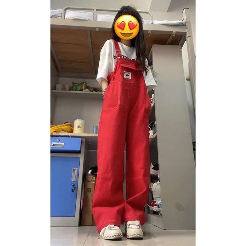 サロペット 鮮やかレッド レトロオーバーオール