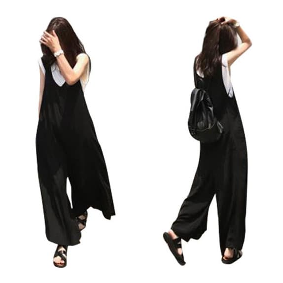 大人サロペット ワイドパンツ ノースリーブ 体型カバー オールインワン