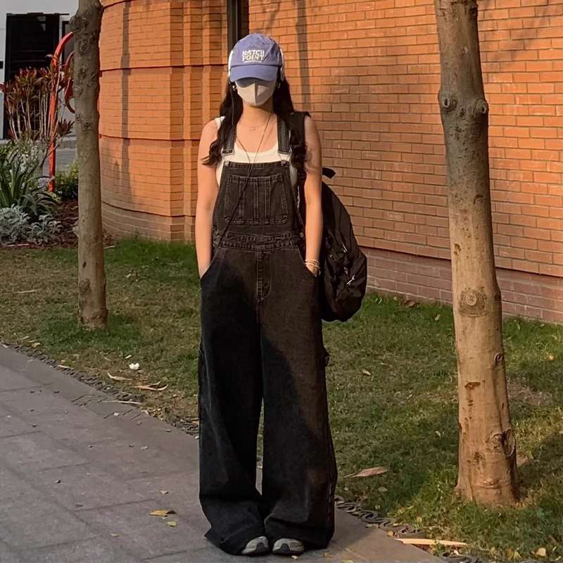 サロペット レトロワイドデニムオーバーオール