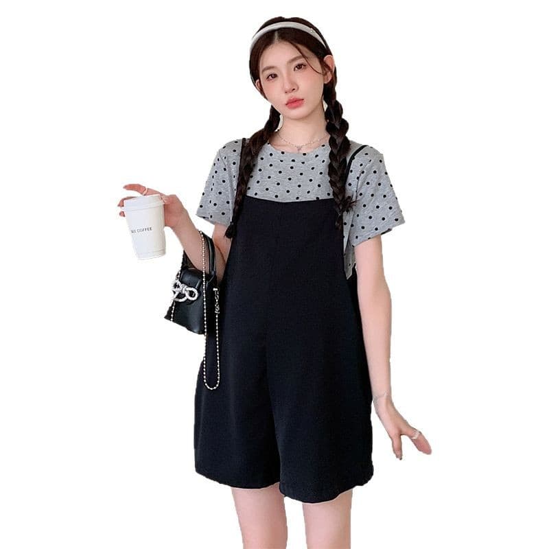 サロペット 水玉インナー付きショートサロペット