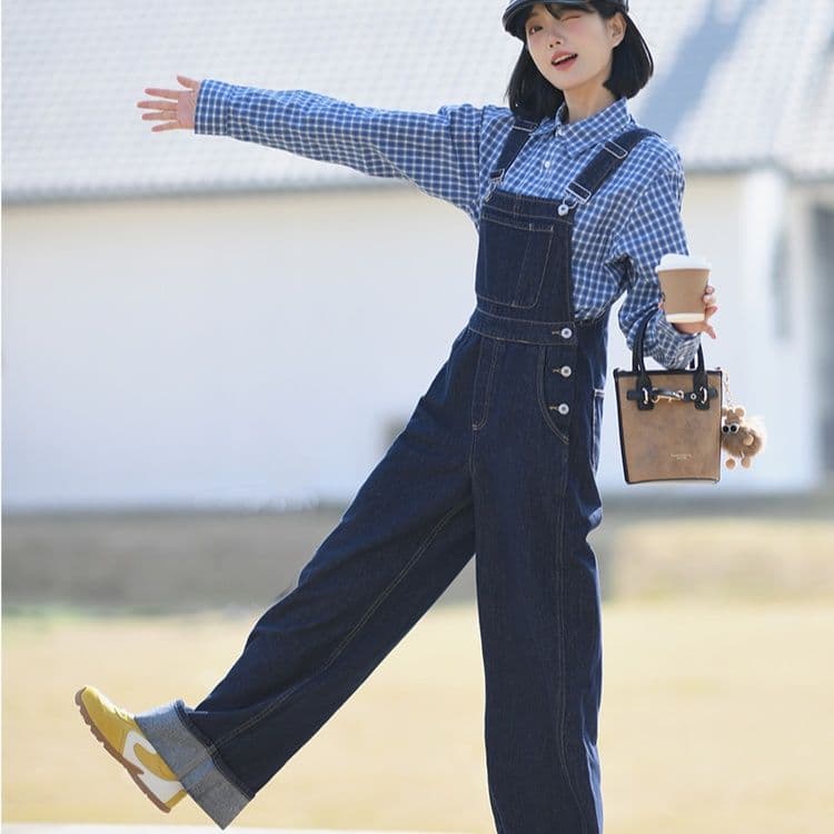 サロペットパンツ クラシックワイドデニムサロペット