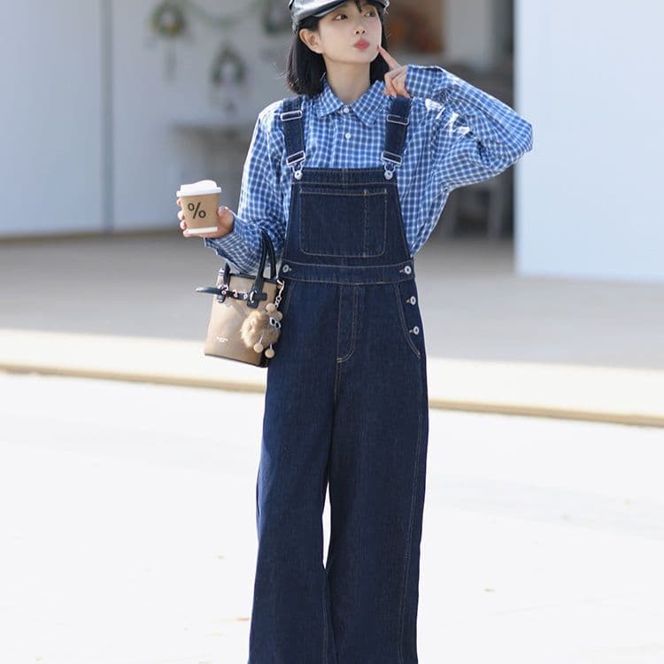 サロペットパンツ クラシックワイドデニムサロペット