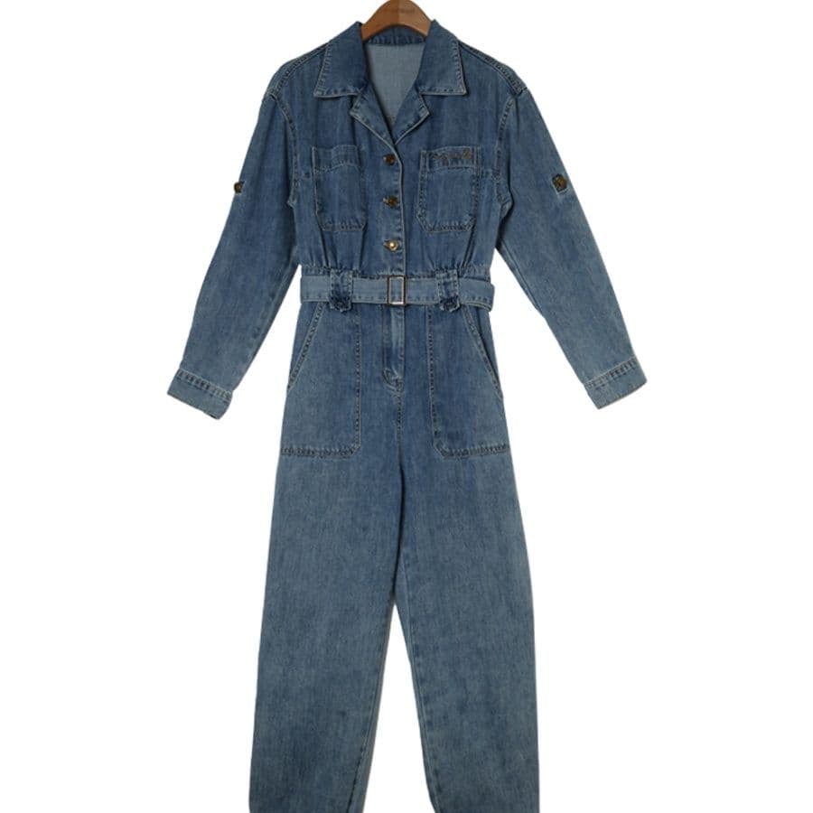 サロペットパンツ サロペット 胸元チェック柄アクセント付きデニムつなぎ