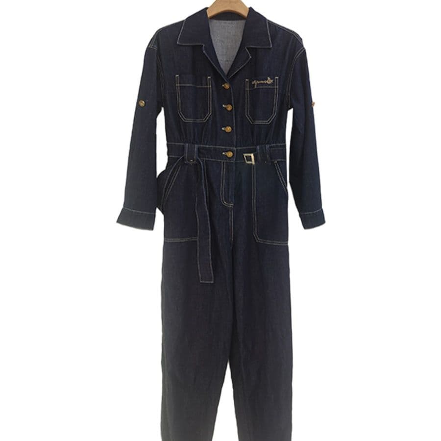 サロペットパンツ サロペット 胸元チェック柄アクセント付きデニムつなぎ