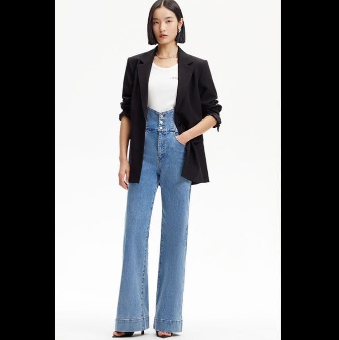 サロペット フロントボタン ワイドレッグ サロペット