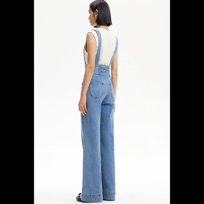 サロペット フロントボタン ワイドレッグ サロペット