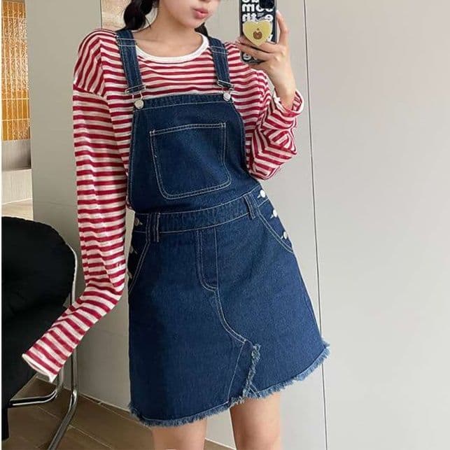 カジュアルデニムサロペットワンピース