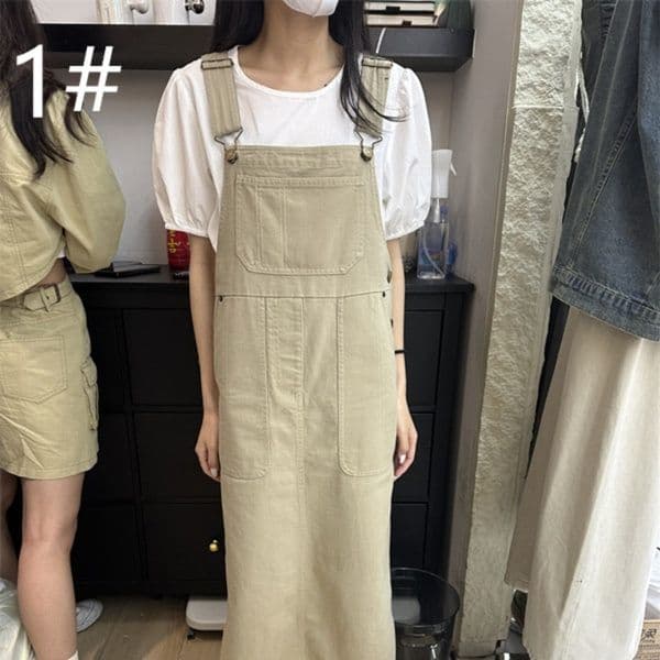 マキシ丈サロペットスカート ゆったり体型カバー ロング丈ワンピース