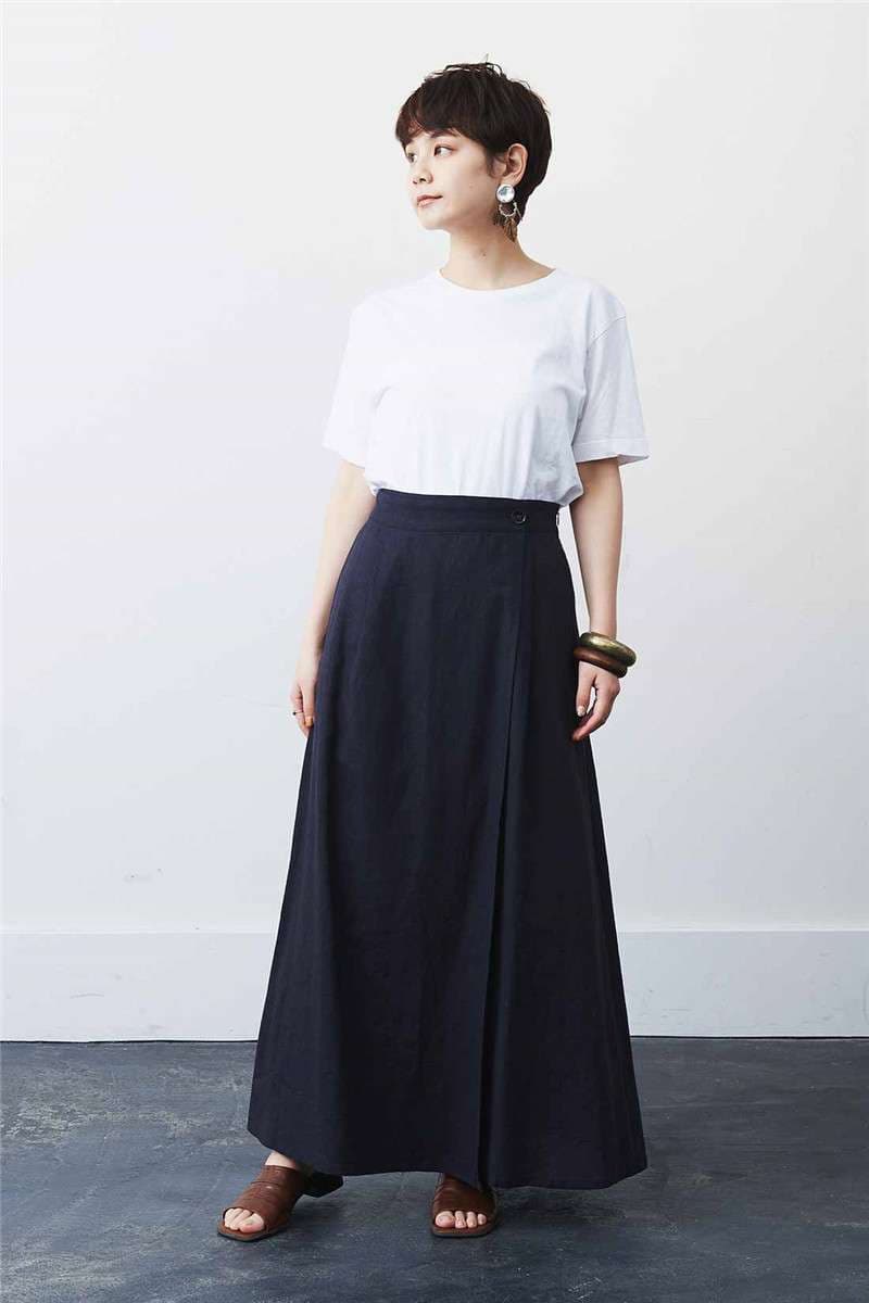 肩紐付きワイドレッグリネンサロペット