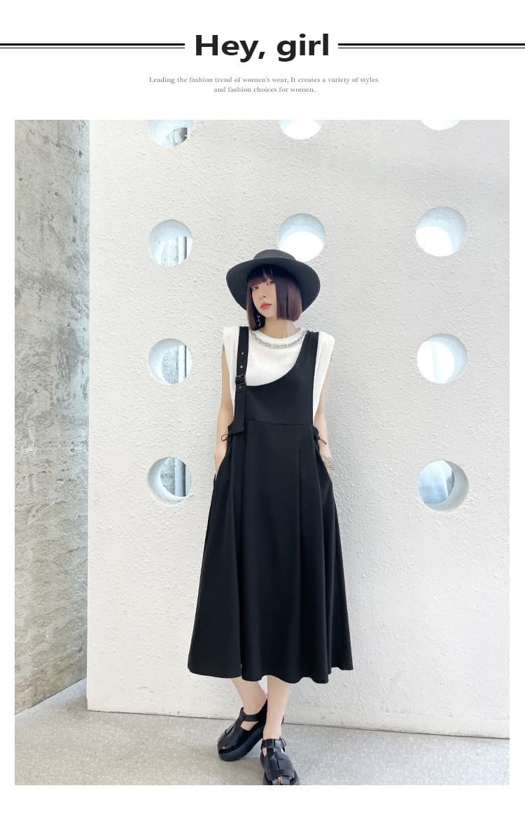 きれいめ黒サロペットスカート ロング丈