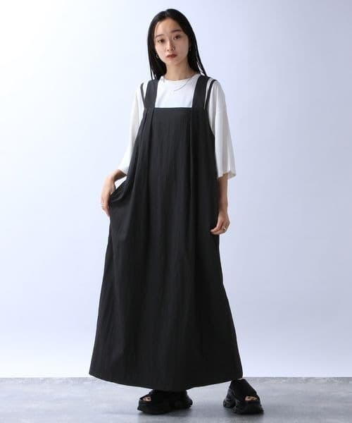 ゆったりサロペットワンピース ギャザー切替え