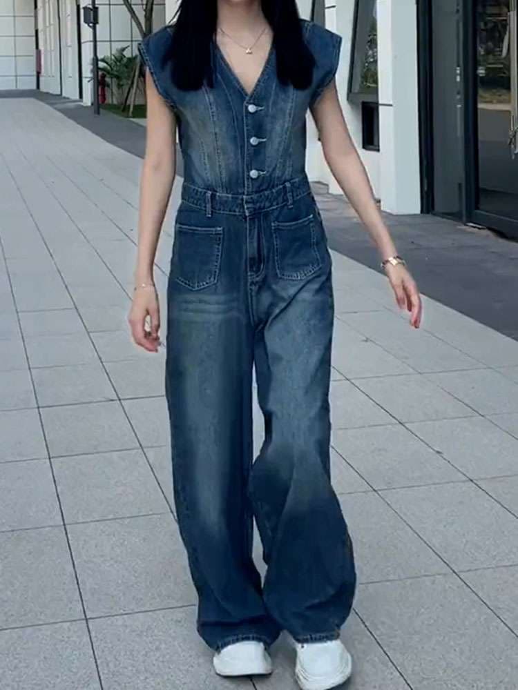 レトロ風デニムサロペット オーバーオール