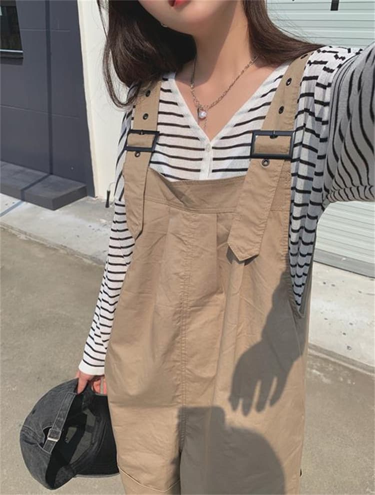 肌にやさしいゆったりサロペット ショートパンツ