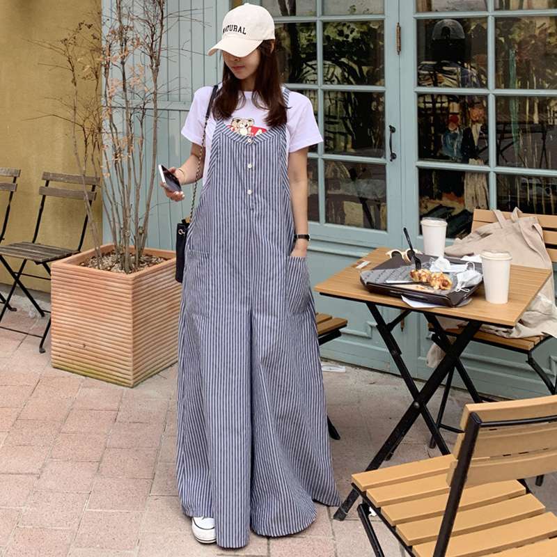 レトロ風ゆったりサロペットワンピース