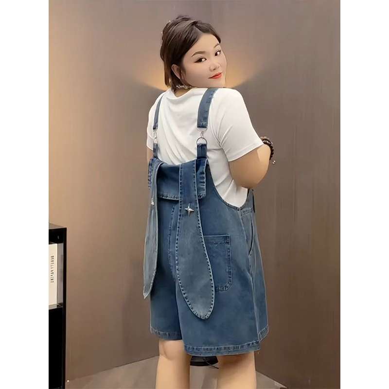 サロペット デニムオーバーオール レトロ風ショートパンツ