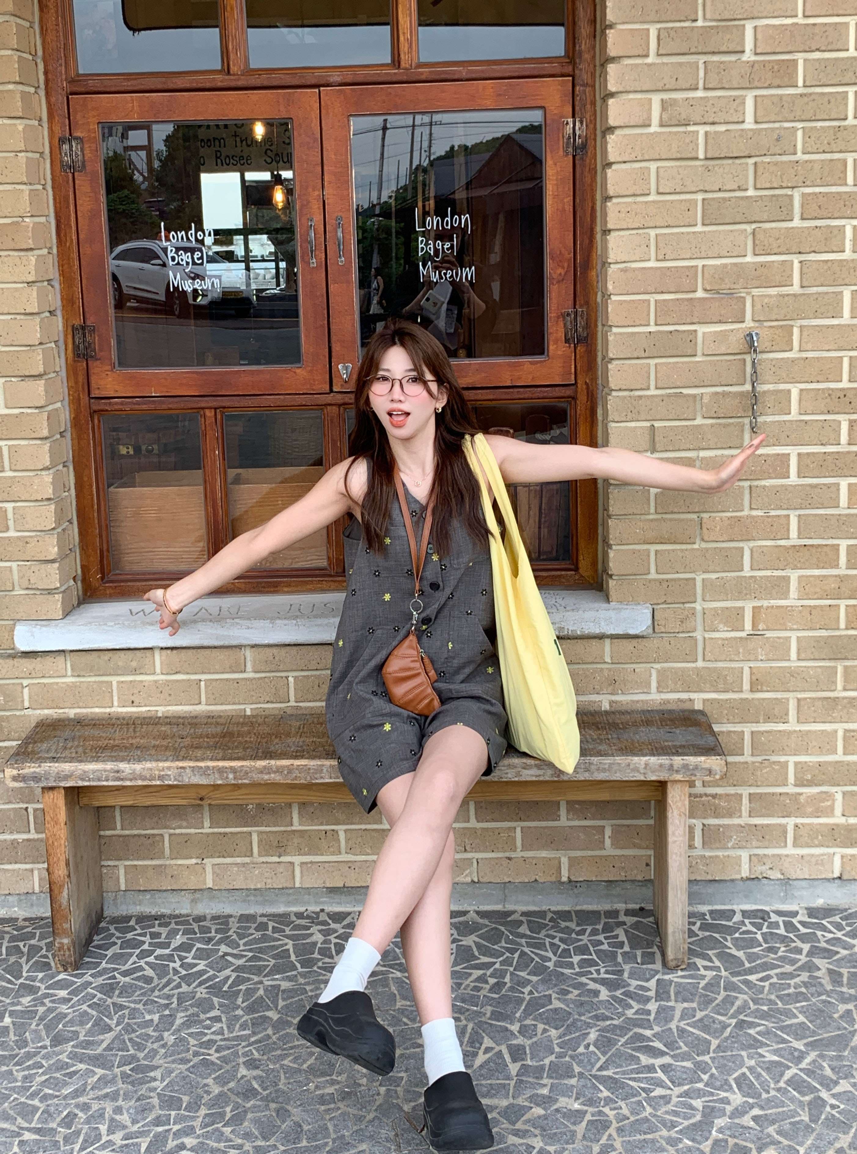 サロペット 星空ドット柄グレーオーバーオール レトロ