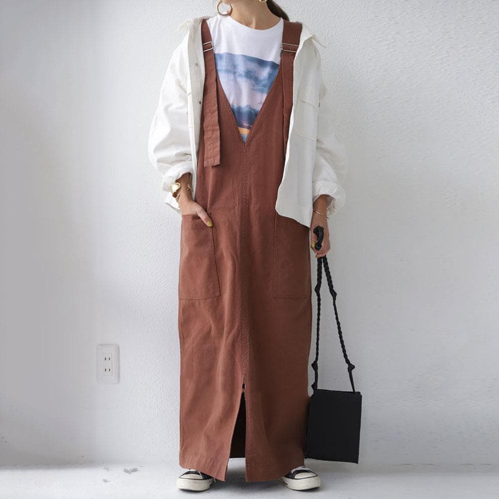 大人サロペットスカート ゆったりマキシ丈 カジュアル