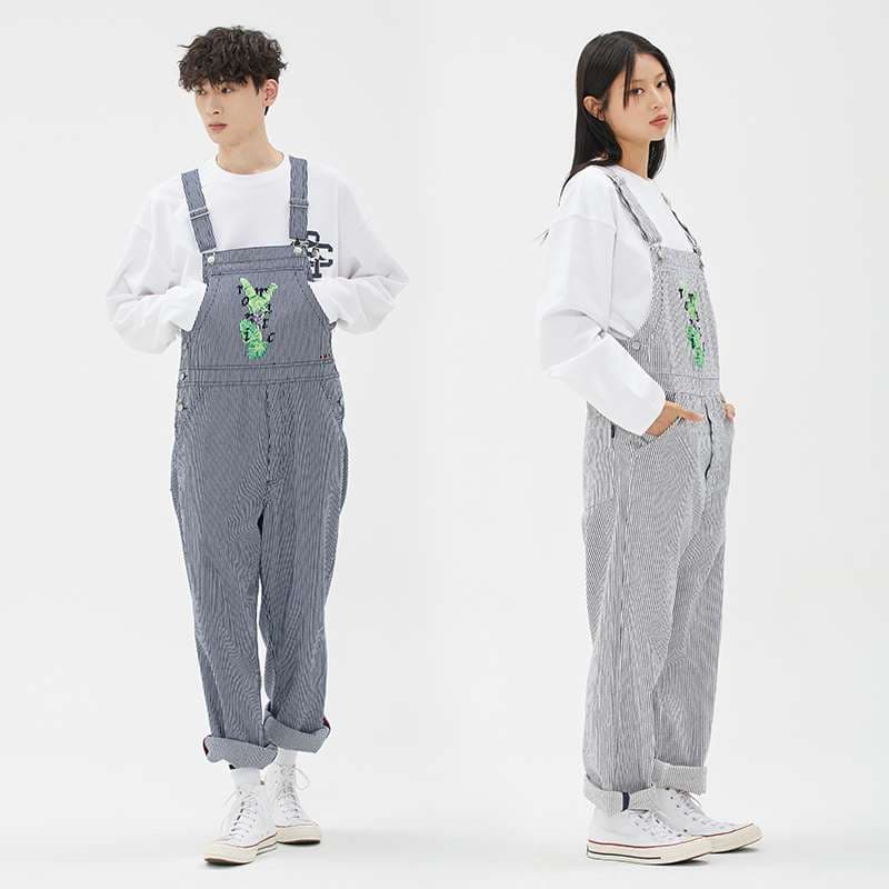 ストライプ柄デニムサロペット