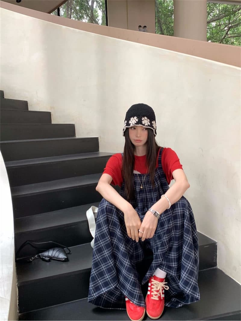 今季必須チェック柄ノースリーブサロペット