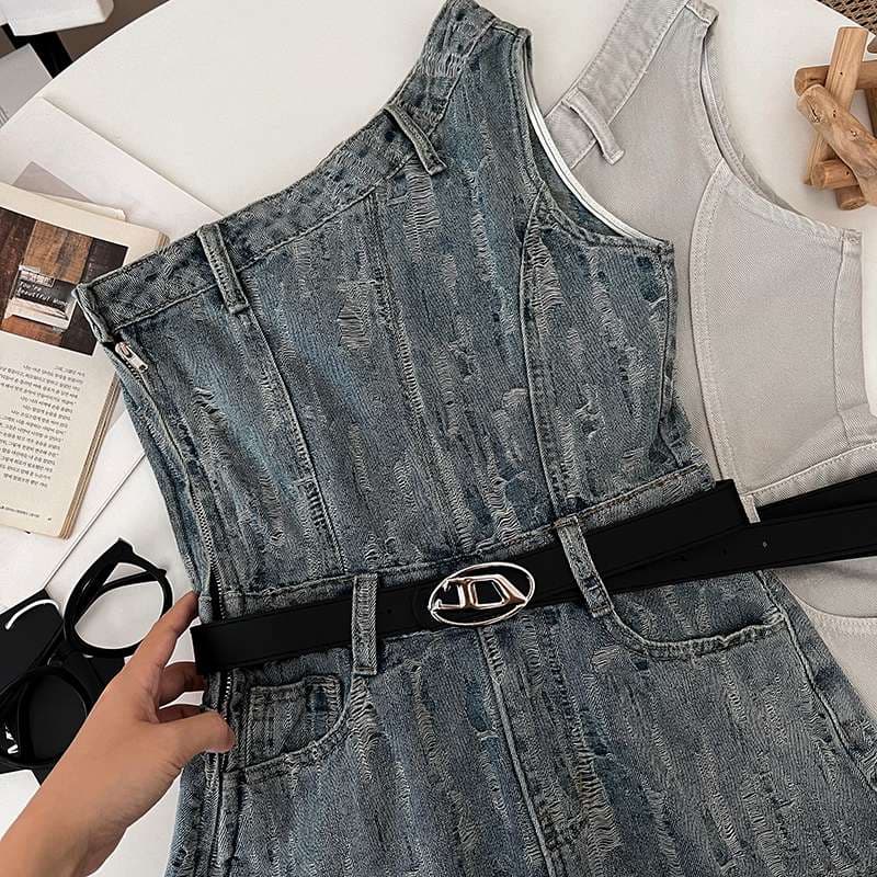 サロペット レトロデニムオーバーオール ワンショルダー