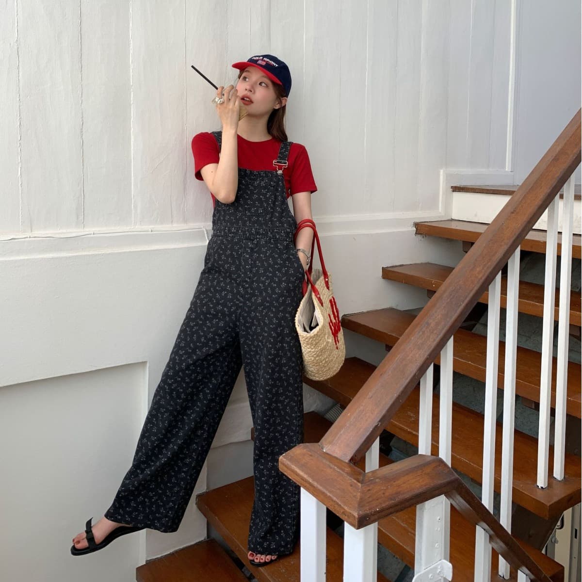 サロペット 花柄サロペットパンツ フリーサイズ