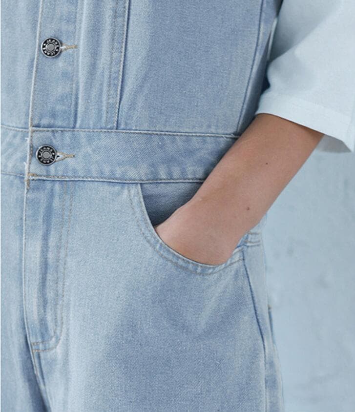 大人可愛いデニムサロペット ワイドパンツ バックリボン