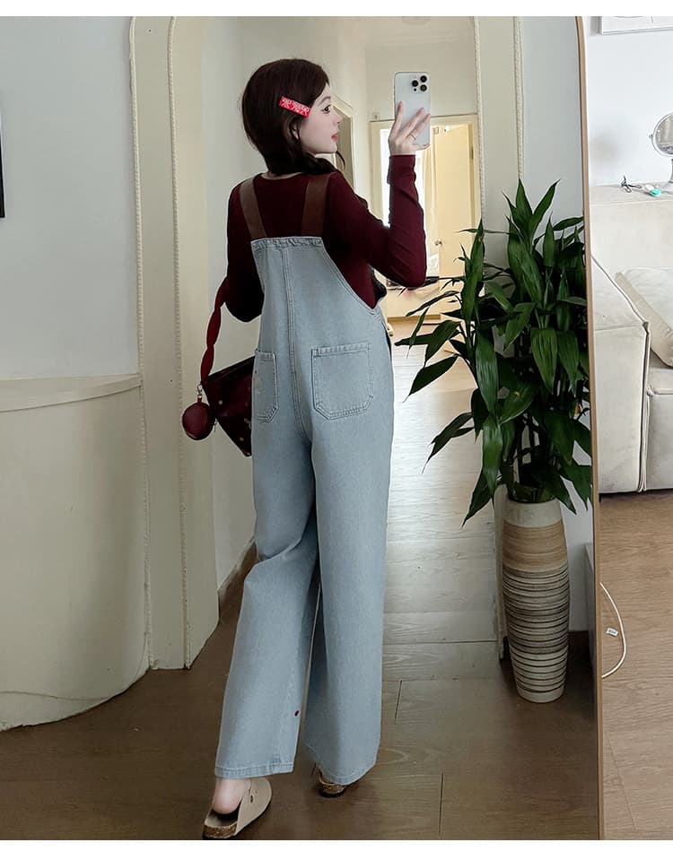 サロペットゆったりかわいい刺繍入りマタニティサロペット