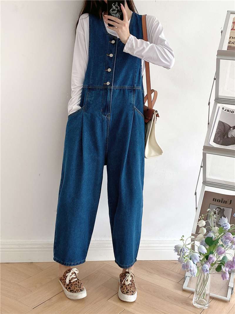 サロペット デニムオーバーオール レトロワイドパンツ