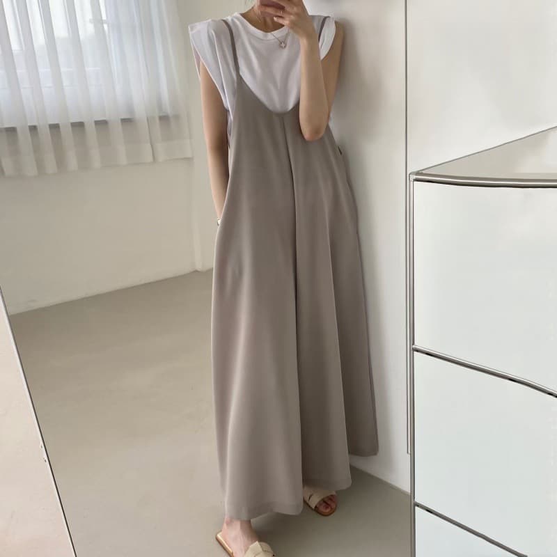 レディース ワイドレッグ サロペット オーバーオール 着痩せ