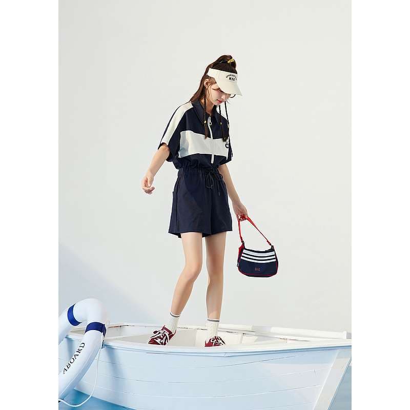 サロペット レトロなセーラー風ショートオーバーオール