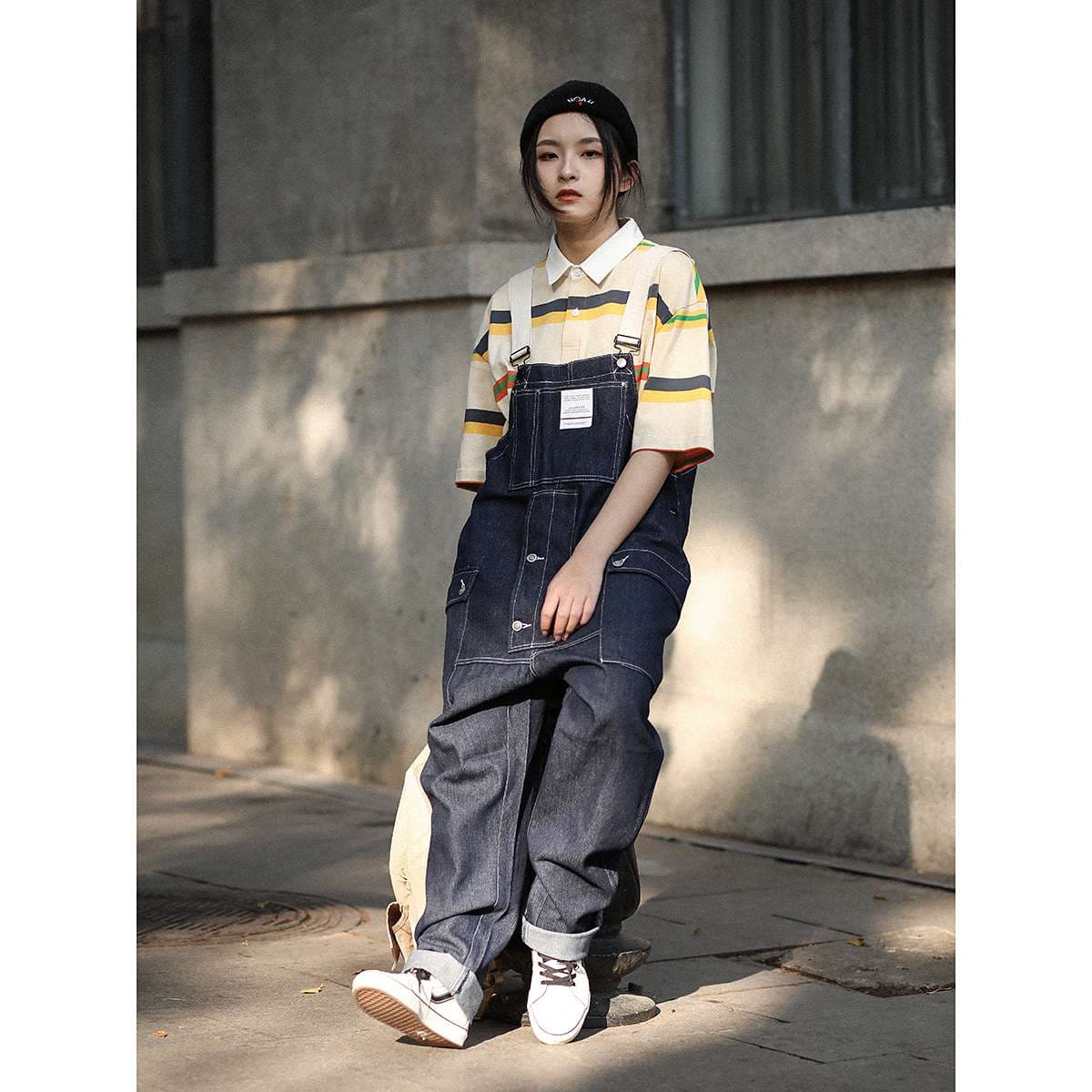 サロペット ゆったりワークスタイル デニムオーバーオール