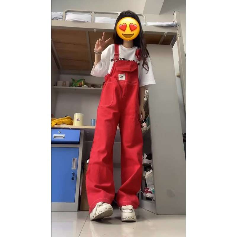 サロペット 鮮やかレッド レトロオーバーオール