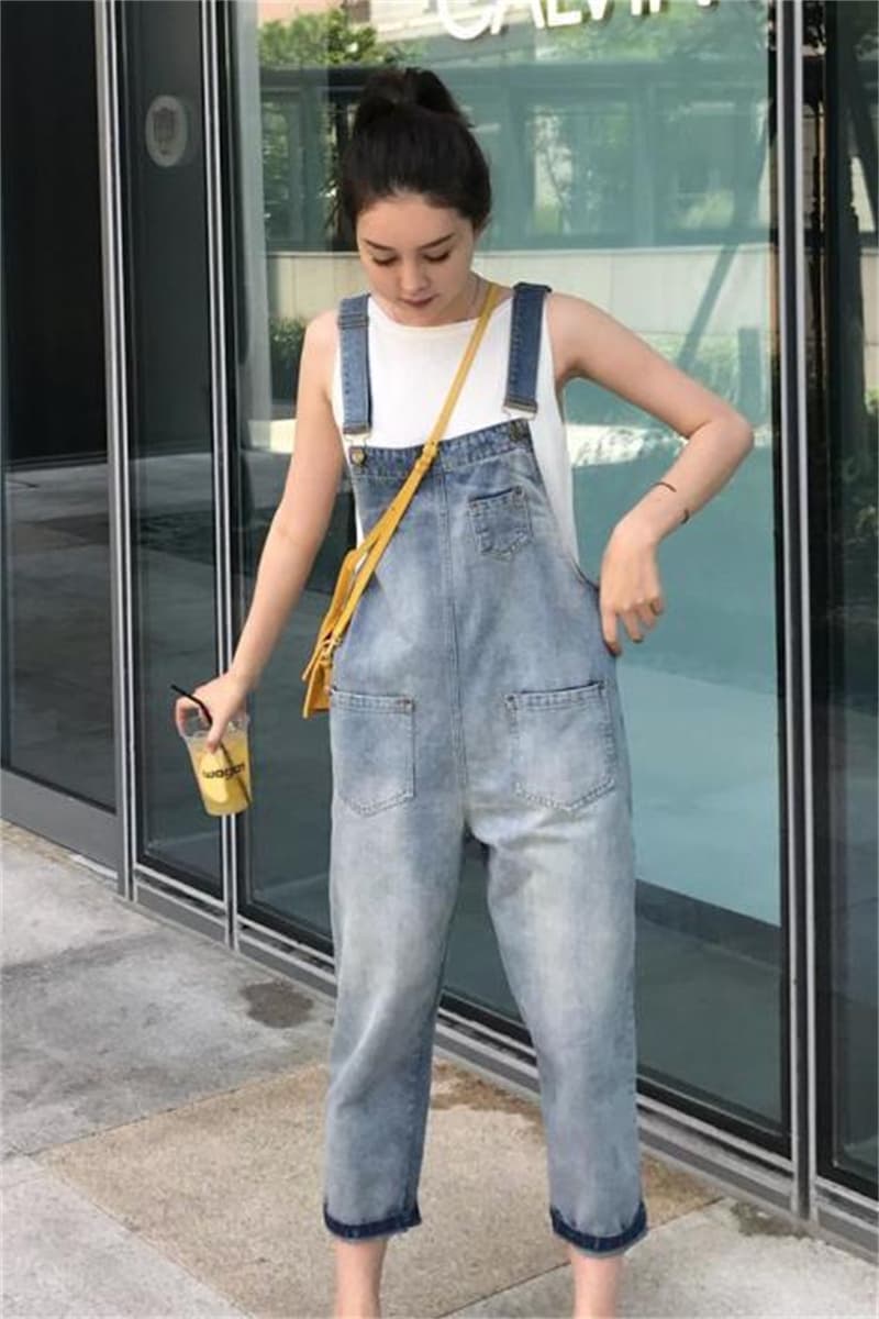 ゆったりデニムサロペット レディース 体型カバー つりズボン オーバーオール