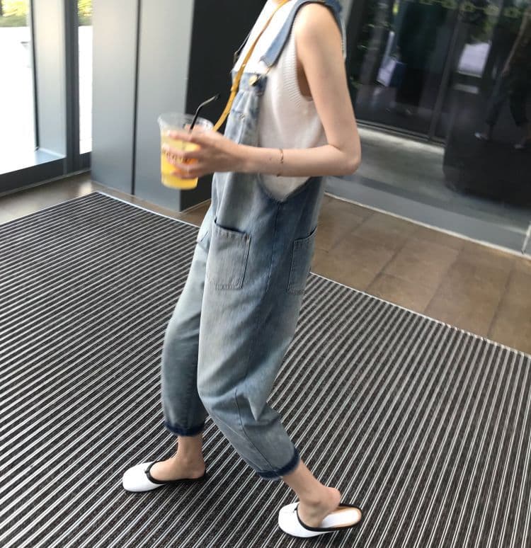 ゆったりデニムサロペット レディース 体型カバー つりズボン オーバーオール