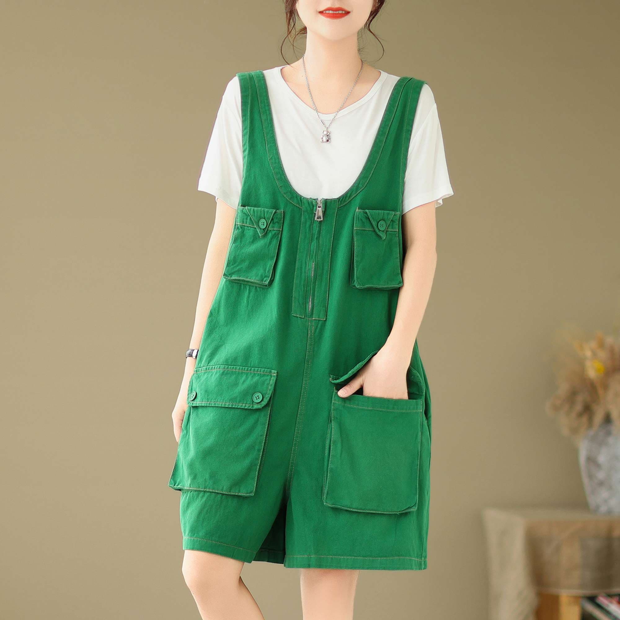 サロペット ポケット付きカジュアルレトロオーバーオール