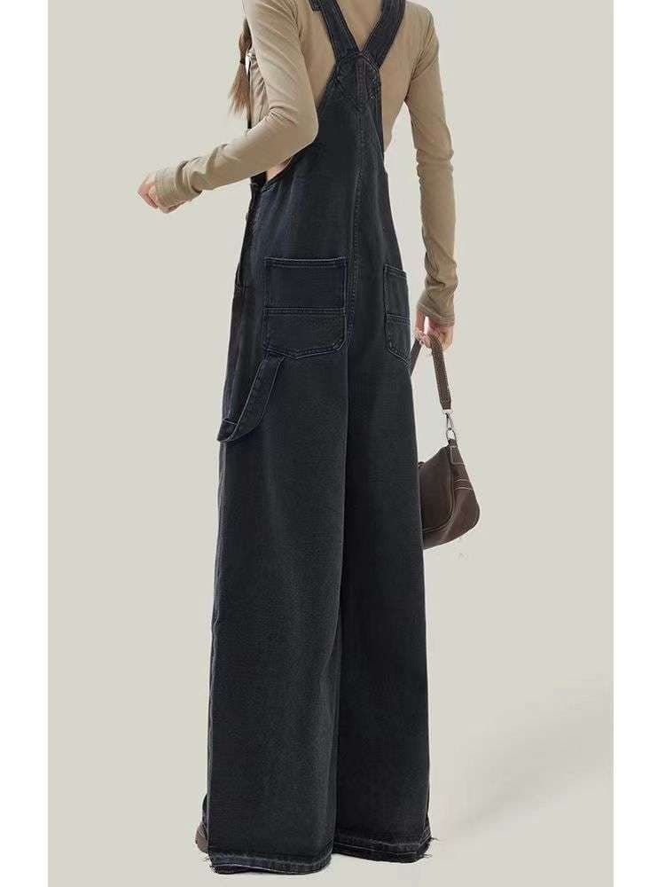 ゆったりワイドデニムサロペット レトロオーバーオール