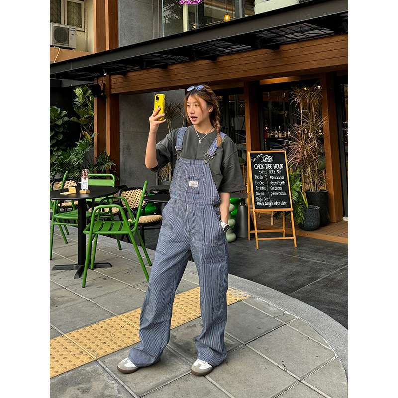 ゆったりストライプ サロペット レトロオーバーオール