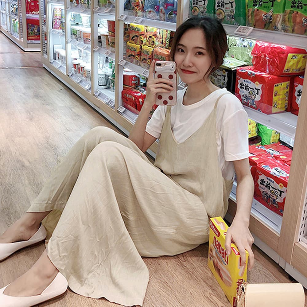 大人可愛いキャミソール サロペット ワイドパンツ オールインワン