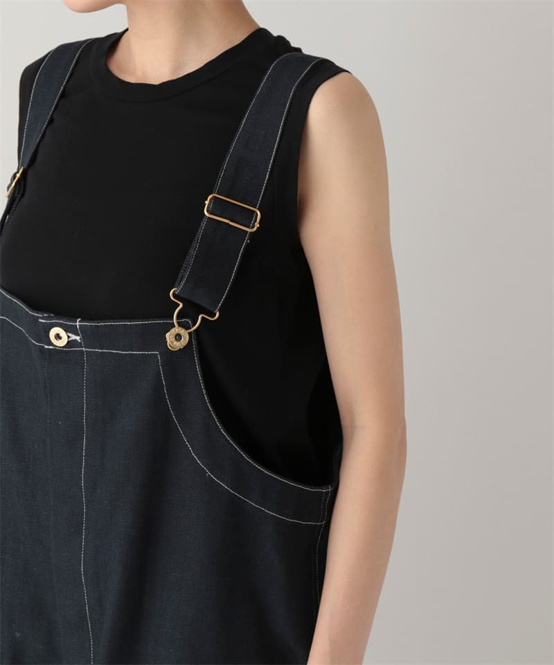 デニム サロペットパンツ レディース 体型カバー 吊りパンツ