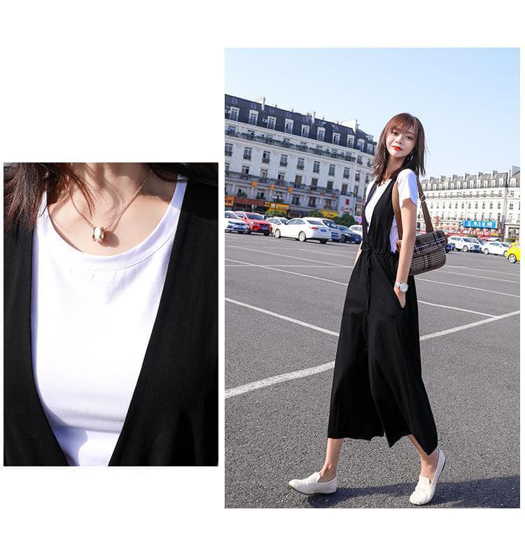 レディース サロペット セット 黒 ワイドパンツ 半袖 二点セット