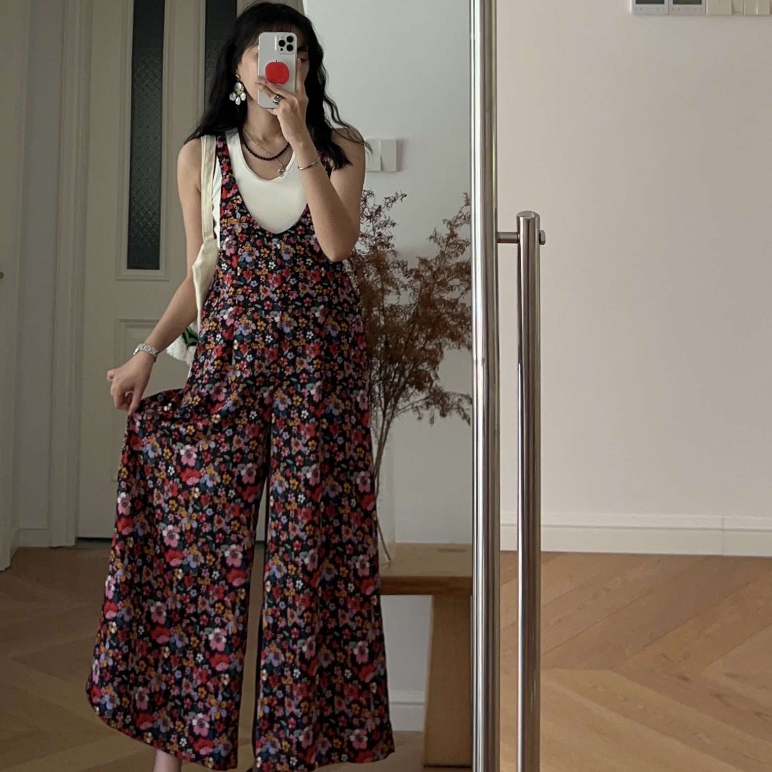 花柄レトロサロペット ワイドパンツ
