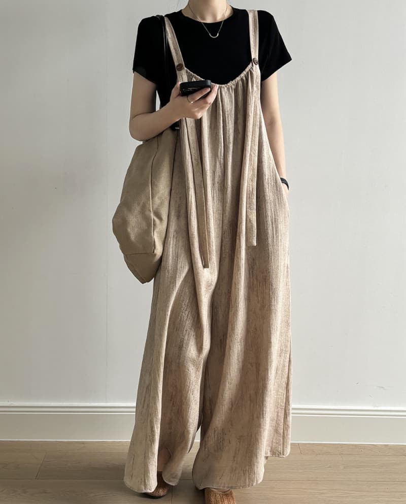 女性用ワイドキャミサロペット体型カバーオールインワン