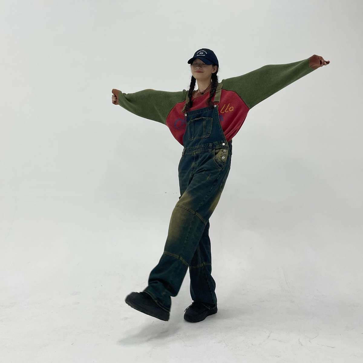 サロペット レトロワーク風デニムオーバーオール