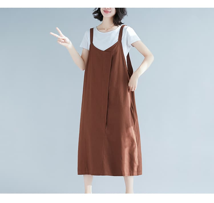 新作コットンサロペットワンピース ゆったりシルエット